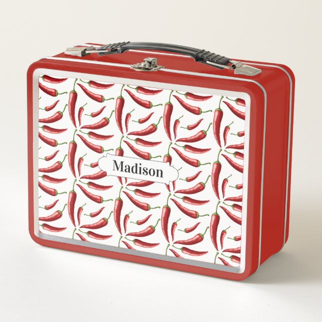 Hot Peppers Pattern custom name lunch boxes (Front)