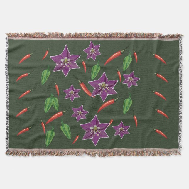 Hot Peppers, Purple Blossom Custom Throw Blanket (Front)