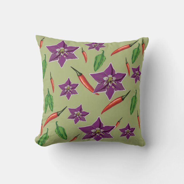 Hot Peppers, Purple Blossom Throw Pillow (Front)