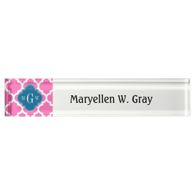 Hot Pink2 Moroccan #5 Peacock Blue 3 Init Monogram Nameplate (Front)