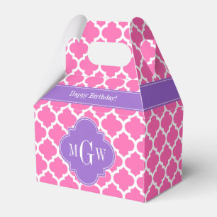 Hot Pink2 Wht Moroccan #5 Amethyst 3 Init Monogram Favor Box