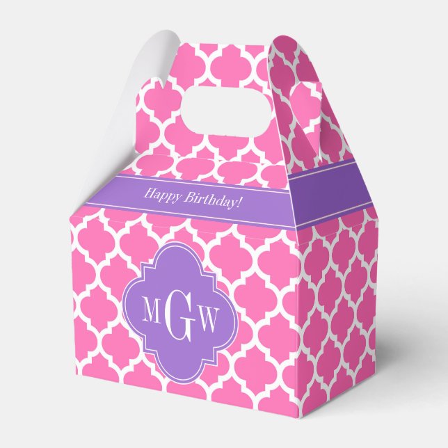 Hot Pink2 Wht Moroccan #5 Amethyst 3 Init Monogram Favor Box (Front Side)