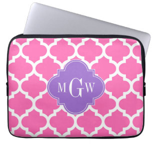 Hot Pink2 Wht Moroccan #5 Amethyst 3 Init Monogram Laptop Sleeve