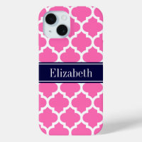 Hot Pink2 Wht Moroccan #5 Navy Blue Name Monogram