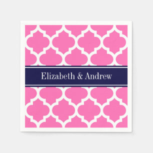 Hot Pink2 Wht Moroccan #5 Navy Blue Name Monogram Napkin