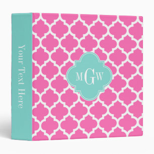 Hot Pink2 Wt Moroccan #5 Turquoise 3 Init Monogram Binder