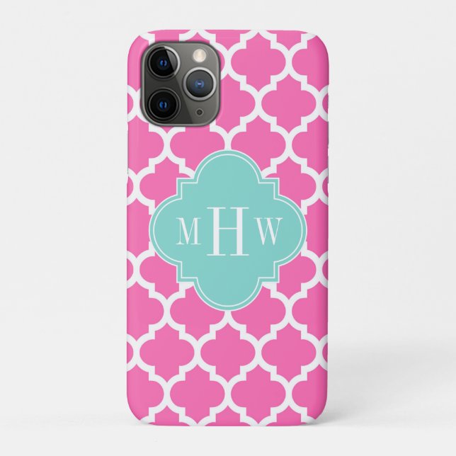 Hot Pink2 Wt Moroccan #5 Turquoise 3 Init Monogram Case-Mate iPhone Case (Back)