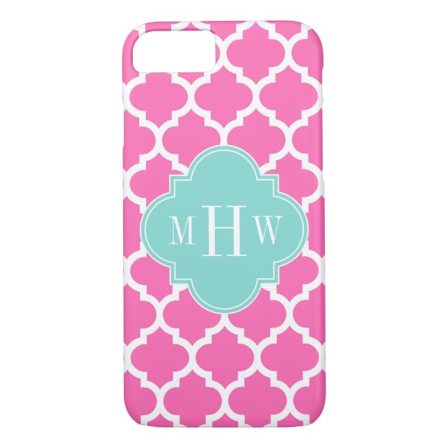 Hot Pink2 Wt Moroccan #5 Turquoise 3 Init Monogram Case-Mate iPhone Case (Back)