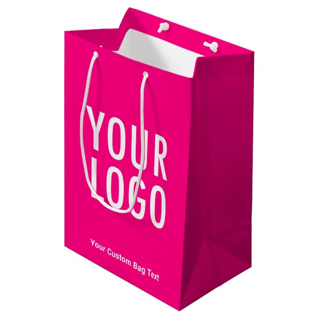 Hot Pink 10 inch Gift Bag with Custom Logo Medium (Front Angled)
