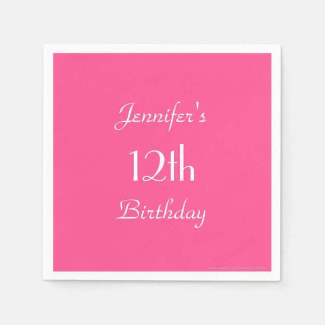 Hot Pink 12th Birthday Party Minimalist Paper Napkin (Front)