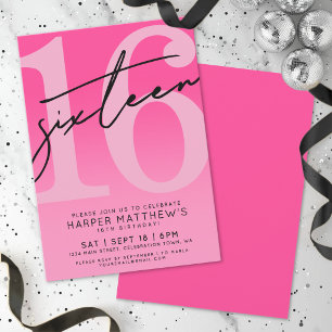Hot Pink 16th Birthday Invitation