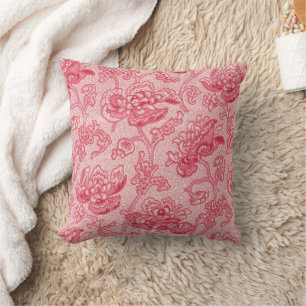 Hot Pink 1920 Floral Throw Pillow