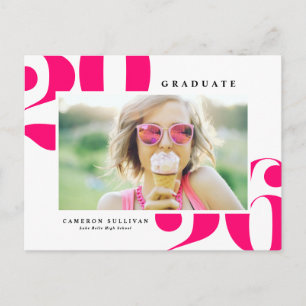 Hot Pink 2026 Bold Typography Photo Graduation Invitation Postcard