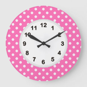 Hot Pink #2 and White Polka Dots Pattern Large Clock