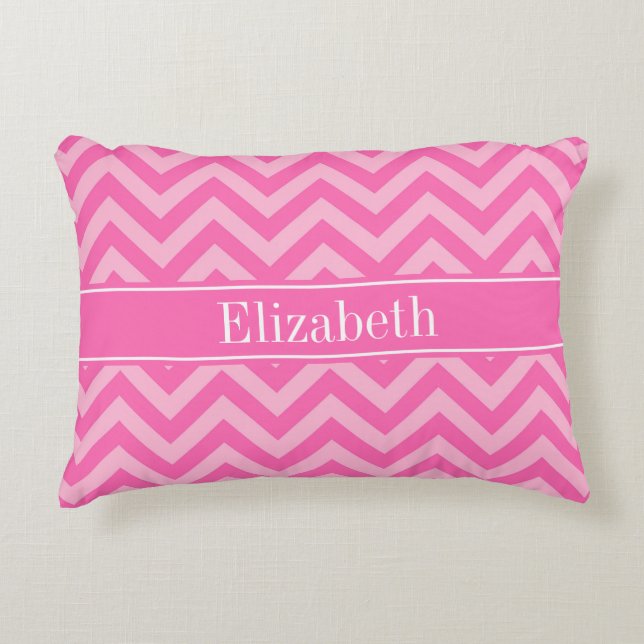 Hot Pink #2 Cotton Candy LG Chevron Name Monogram Accent Pillow (Front)