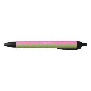 Hot Pink #2 Lime Green LG Chevron Name Monogram Black Ink Pen