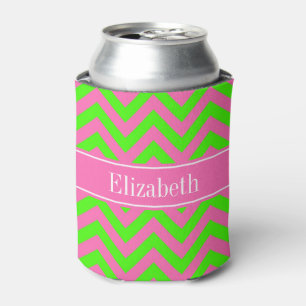 Hot Pink #2 Lime Green LG Chevron Name Monogram Can Cooler