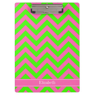 Hot Pink #2 Lime Green LG Chevron Name Monogram Clipboard