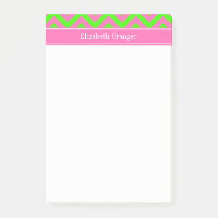 Hot Pink #2 Lime Green LG Chevron Name Monogram Post-it Notes