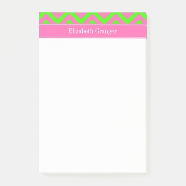 Hot Pink #2 Lime Green LG Chevron Name Monogram Post-it Notes (Front)