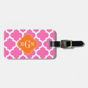 Hot Pink#2  Moroccan #5 Pumpkin 3 Initial Monogram Luggage Tag