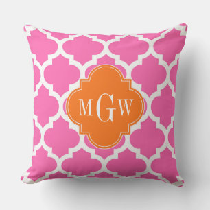 Hot Pink#2  Moroccan #5 Pumpkin 3 Initial Monogram Throw Pillow