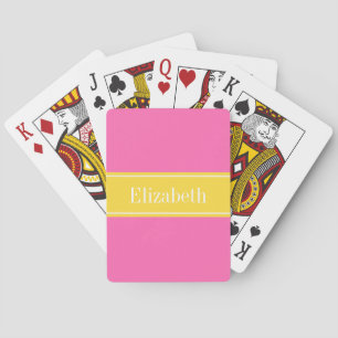 Hot Pink #2, Pineapple Ribbon Name Monogram Playing Cards