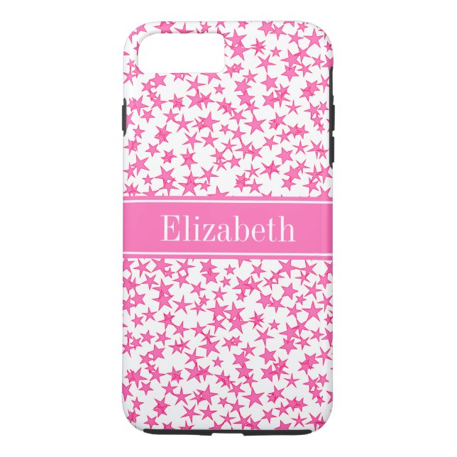 Hot Pink 2 Stars White BG, Hot Pink Name Monogram Case-Mate iPhone Case (Back)