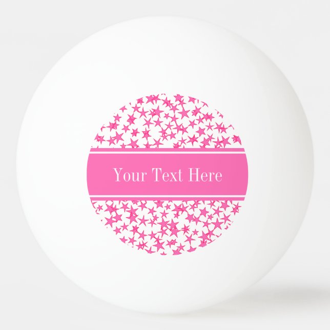Hot Pink 2 Stars White BG, Hot Pink Name Monogram Ping Pong Ball (Front)