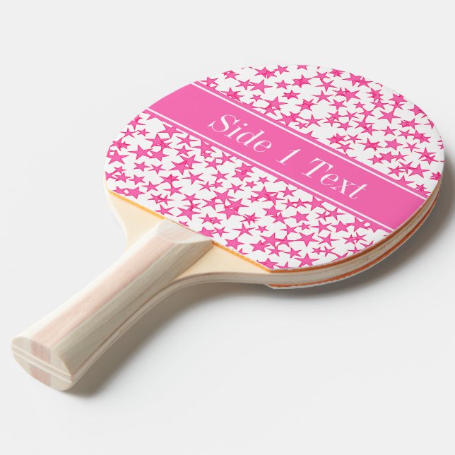 Hot Pink 2 Stars White BG, Hot Pink Name Monogram Ping Pong Paddle (Front Angle)