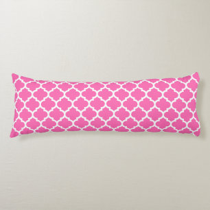 Hot Pink #2 White Moroccan Quatrefoil Pattern #5 Body Pillow