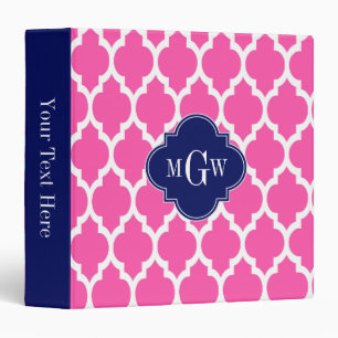 Hot Pink #2 Wht Moroccan #4 Navy Name Monogram Binder