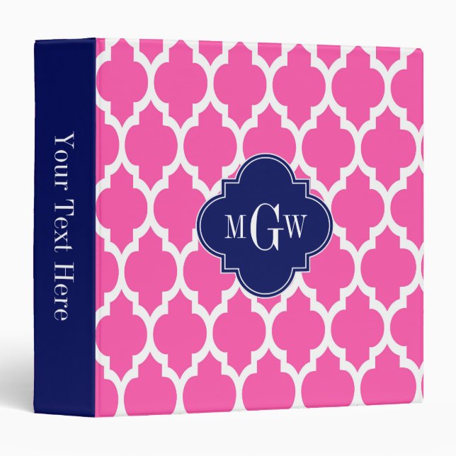 Hot Pink #2 Wht Moroccan #4 Navy Name Monogram Binder (Front/Spine)