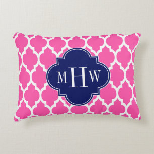 Hot Pink #2 Wht Moroccan #4 Navy Name Monogram Decorative Pillow