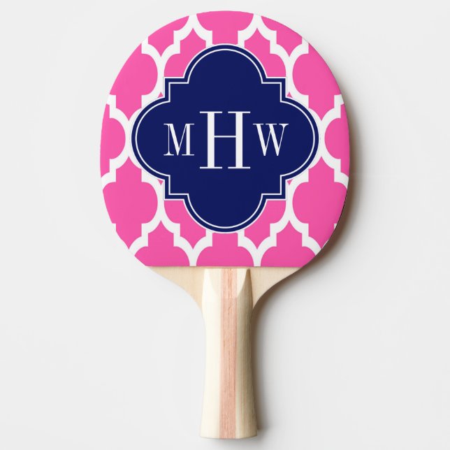 Hot Pink #2 Wht Moroccan #4 Navy Name Monogram Ping Pong Paddle (Front)