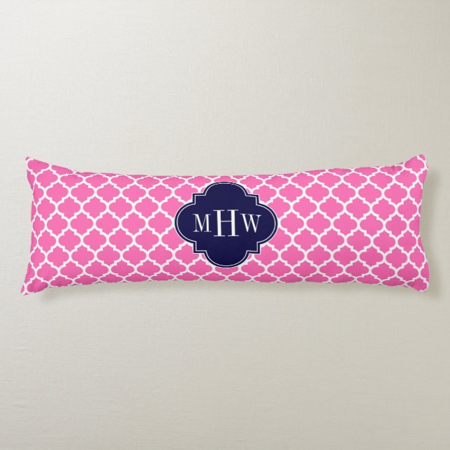 Hot Pink#2 Wht Moroccan #5 Navy 3 Initial Monogram Body Pillow (Front)
