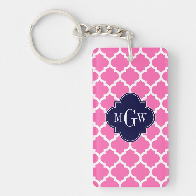Hot Pink#2 Wht Moroccan #5 Navy 3 Initial Monogram Keychain (Front)