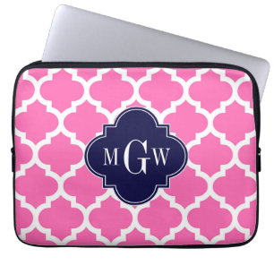 Hot Pink#2 Wht Moroccan #5 Navy 3 Initial Monogram Laptop Sleeve