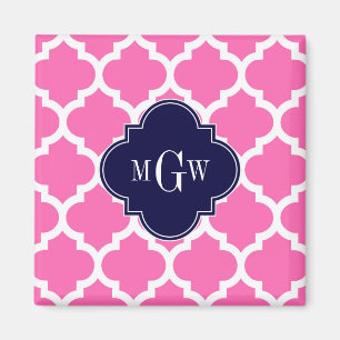 Hot Pink#2 Wht Moroccan #5 Navy 3 Initial Monogram Magnet