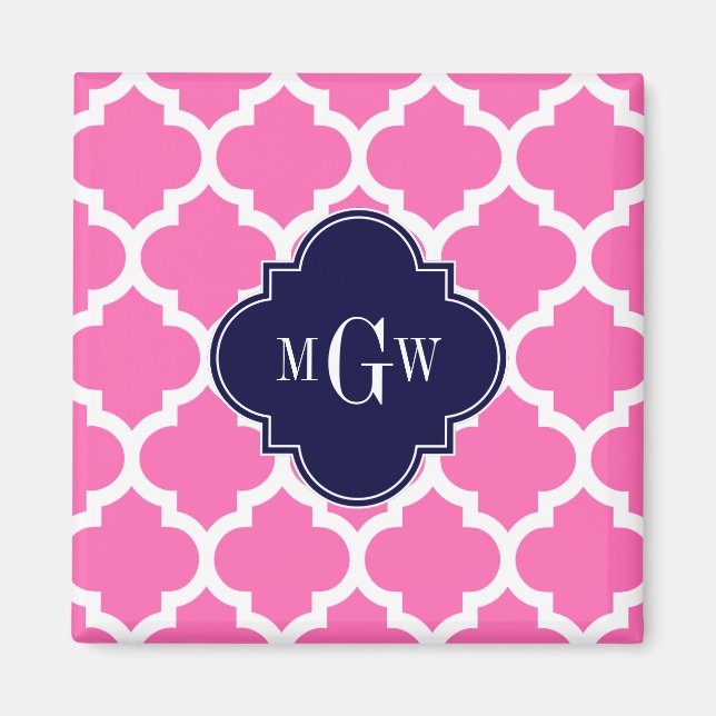 Hot Pink#2 Wht Moroccan #5 Navy 3 Initial Monogram Magnet (Front)