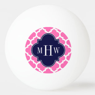 Hot Pink#2 Wht Moroccan #5 Navy 3 Initial Monogram Ping Pong Ball