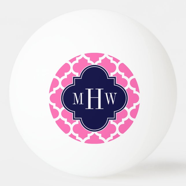 Hot Pink#2 Wht Moroccan #5 Navy 3 Initial Monogram Ping Pong Ball (Front)