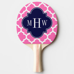 Hot Pink#2 Wht Moroccan #5 Navy 3 Initial Monogram Ping Pong Paddle