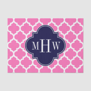 Hot Pink#2 Wht Moroccan #5 Navy 3 Initial Monogram Tissue Paper