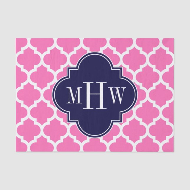 Hot Pink#2 Wht Moroccan #5 Navy 3 Initial Monogram Tissue Paper (Front)