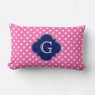 Hot Pink #2 Wht Polka Dot Navy Quatrefoil Monogram Lumbar Pillow