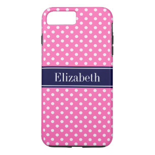 Hot Pink #2 Wht Polka Dots Navy Blue Name Monogram Case-Mate iPhone Case
