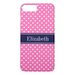 Hot Pink #2 Wht Polka Dots Navy Blue Name Monogram Case-Mate iPhone Case