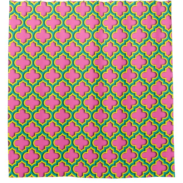 Hot Pink #2, Yellow, Teal Moroccan Quatrefoil #5DS (Front)