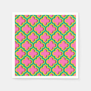 Hot Pink #2, Yellow, Teal Moroccan Quatrefoil #5DS Napkin